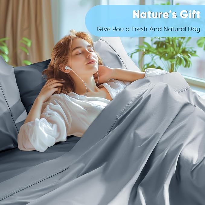 SONORO KATE 100% Egyptian Cotton Sheets Set - 1000 High Thread Count, Luxury 5-Star Hotel Sateen Bed Sheets, Soft, Breathable Long Staple Sheets, Fit up to 16" - 4 PC (French Blue,King)