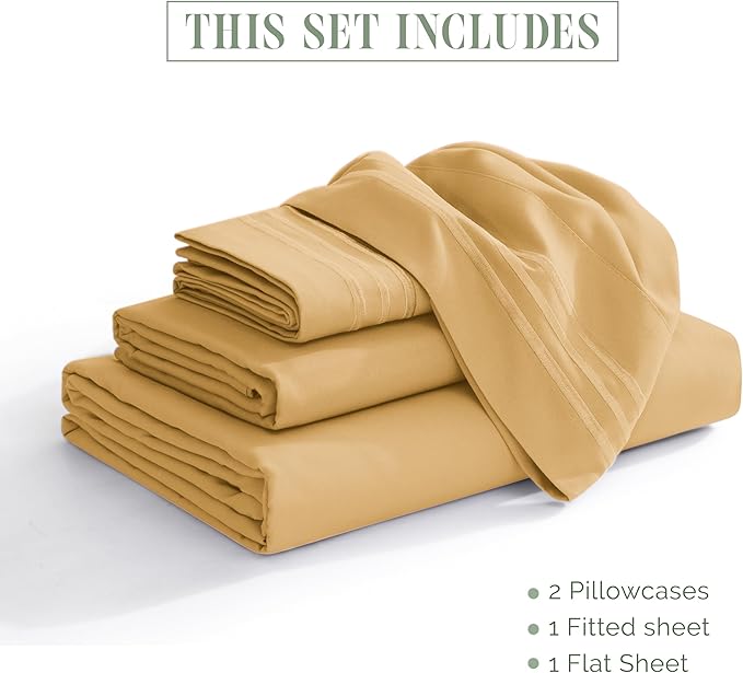 Elegant Comfort Luxury 1500 Premium Hotel Quality Microfiber 4-Piece Sheet Set - Soft, All Around Elastic 18-24 Inches Deep Fitted Sheet - Extra Deep Pocket Sheets, California King, Camel-Gold