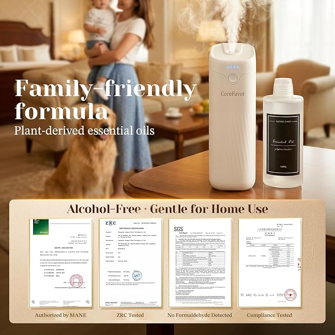 Ultrasonic Aroma Diffuser, 120ml Portable Battery Operated Cold Air Aroma Scent Machine, 4 Intensity Levels, Quiet Diffuser for Bedroom Office Bath Car