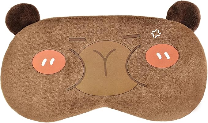 Cute Animal Sleeping Mask Sleep Mask, Funny Capybara Eye Masks for Travel Nap Sleeping Blindfold Eye Cover Eyeshade for Adult Teens Men Women - Angry Capybara, Brown