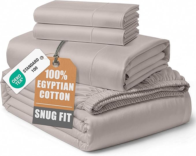 LANE LINEN 100% Egyptian Cotton Bed Sheets - 4PC Queen Sheets Set, Long Staple Cotton Bedding Sheets, Sateen Weave, Luxury Hotel Sheets, Deep Pocket - Nacreous Clouds