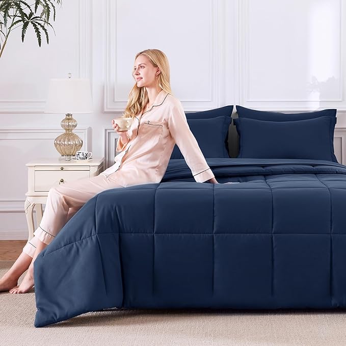 CozyLux Twin XL Comforter Set Navy Blue - 5 Pieces Twin XL Bed in a Bag Set, Soft Bedding Sets Bed Set Extra Long for All Season with Comforter, Flat Sheets, Fitted Sheet, Pillowcase &Pillow Sham