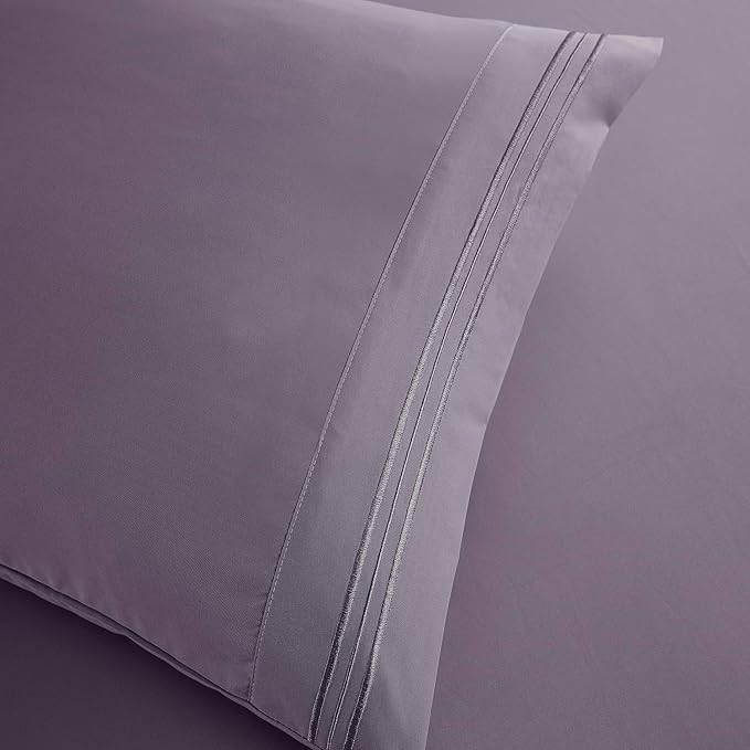 Clara Clark Bed Sheets, Premier 1800 Series Bed Sheet Set, Deep Pocket, Wrinkle, Fade, Stain Resistant, Luxury Soft Bedding Sheets & Pillowcases, Queen, Grayish Purple
