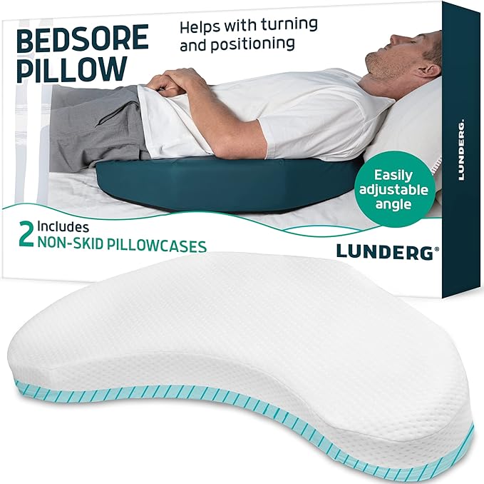 Lunderg Bedsore Pillow Positioning Wedge - with 2 Non-Slip Pillowcases & Adjustable Slope - Pressure Ulcer Cushion for Bed Sore Prevention - Stay on the Side and Stay Off the Back