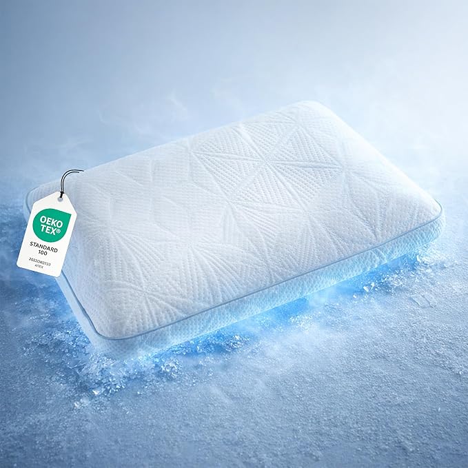Cooling Memory Foam Pillow for Sleeping 23.62x15.75x5.12 inches, Viscoelastic, Ergonomic, Orthopaedic Neck Support Pillow, Back, Stomach, Side Sleeper, White