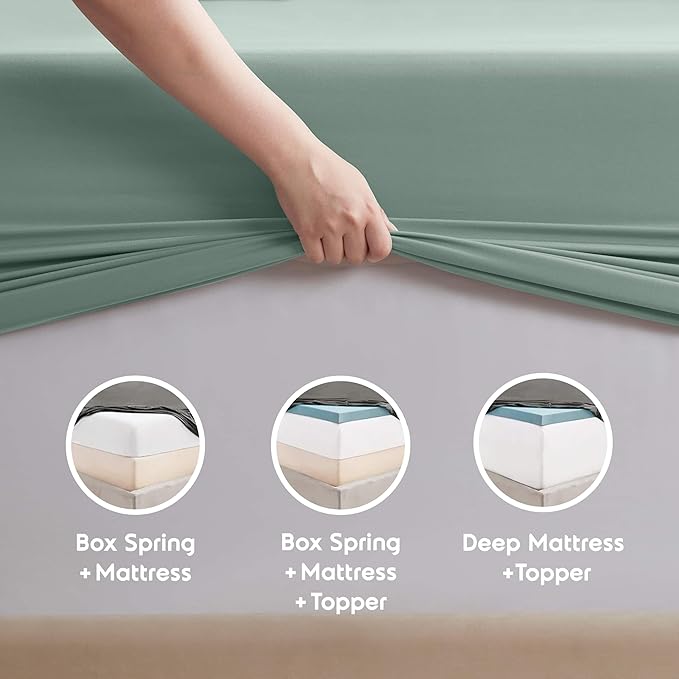 Nestl Extra Deep Cal King Sheet Set - 6 Piece Breathable & Cooling Sheets - Hotel Luxury Bedding Set w/18-24 Inch Deep Pockets - Easy & Secure Fit - Super Soft, Wrinkle Free & Comfy - Sage Green