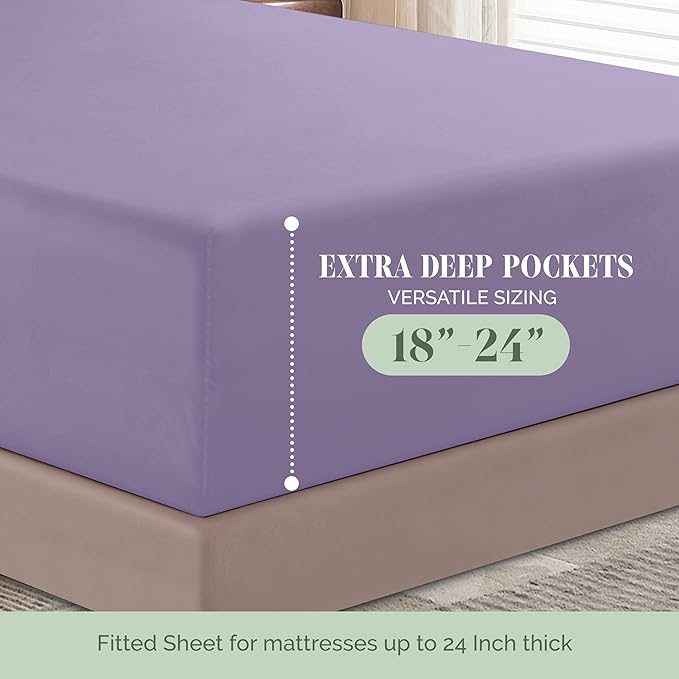 Elegant Comfort Luxury 1500 Premium Hotel Quality Microfiber 4-Piece Sheet Set - Soft, All Around Elastic 18-24 Inches Deep Fitted Sheet - Extra Deep Pocket Sheets, Twin/Twin XL, Lavender