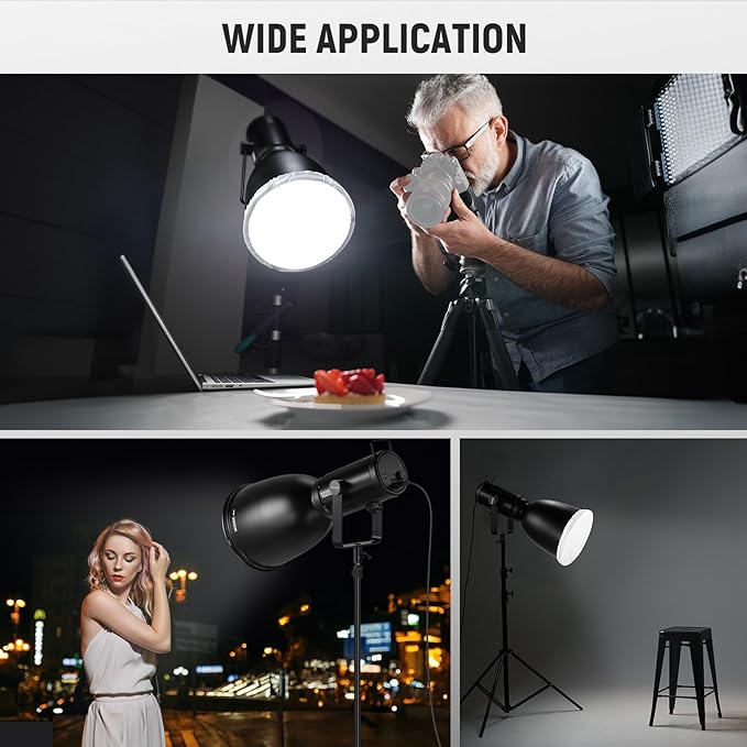 NEEWER 11.6"/29.5cm Deep Focus Reflector Bowens Mount with 15°/30° Honeycomb Grids & Soft Cloth, 45° Diffuser Lamp Shade Compatible with Godox NEEWER Studio Strobe Flash Light Speedlite, FR30