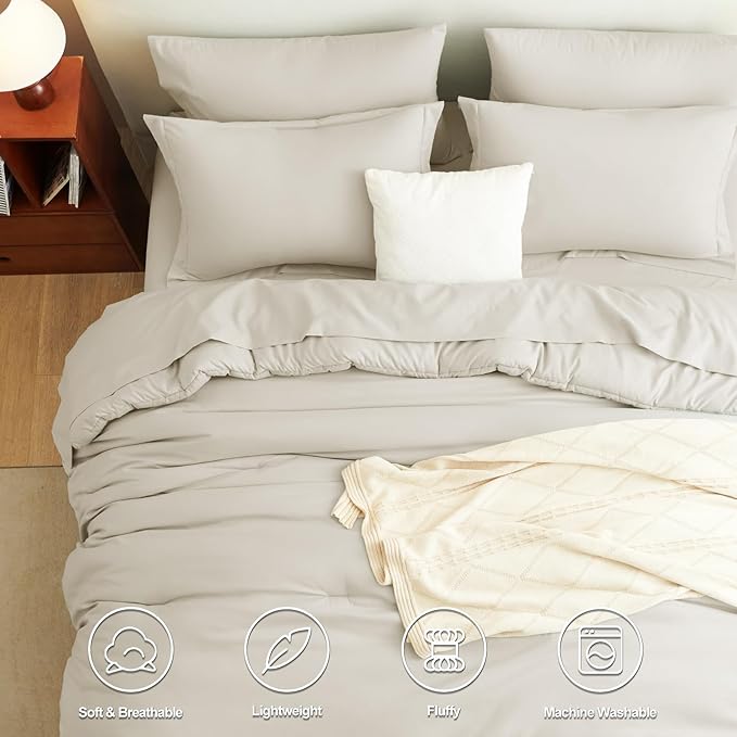 CozyLux Oversized King Comforter Set Beige, 7 Pieces Bed in a Bag Comforter Set with Sheets, Soft Bedding Sets with Down Alternative Comforter, Fitted Sheet, Flat Sheet, Pillow Shams and Pillowcases
