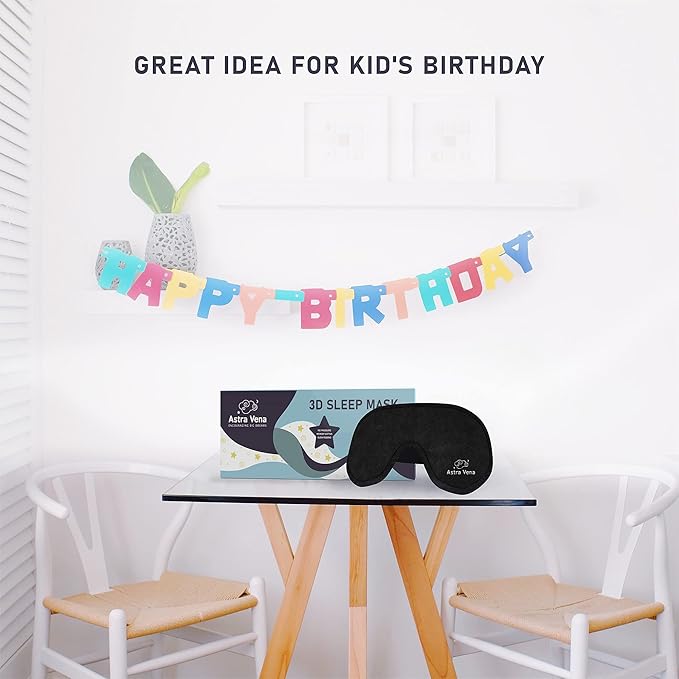 3D Sleep Mask for Kids, Light Block Sleeping Blindfold Memory Foam Contoured Eye Mask for Sleep, Adjustable Strap Eye Cover and Travel Sleep Mask for Boys Girls, Black