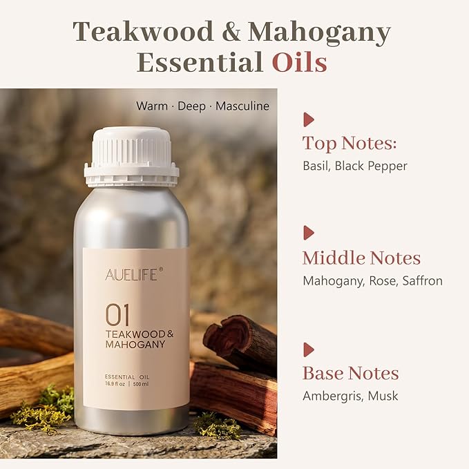 Teakwood & Mahogany Essential Oil, 500ml (16.9 fl oz) – Aluminum Bottle
