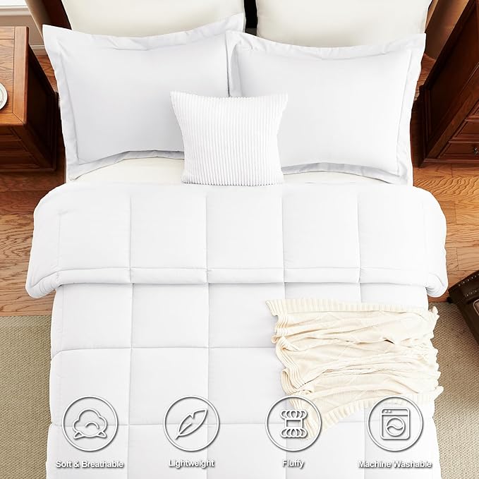 CozyLux Oversized King Comforter Set, 3 Pieces White 120x98 Box Stitched Design Soft Bedding Set, All Season Lightweight Breathable Bed Set with 1 Down Alternative Comforter and 2 Pillow Shams