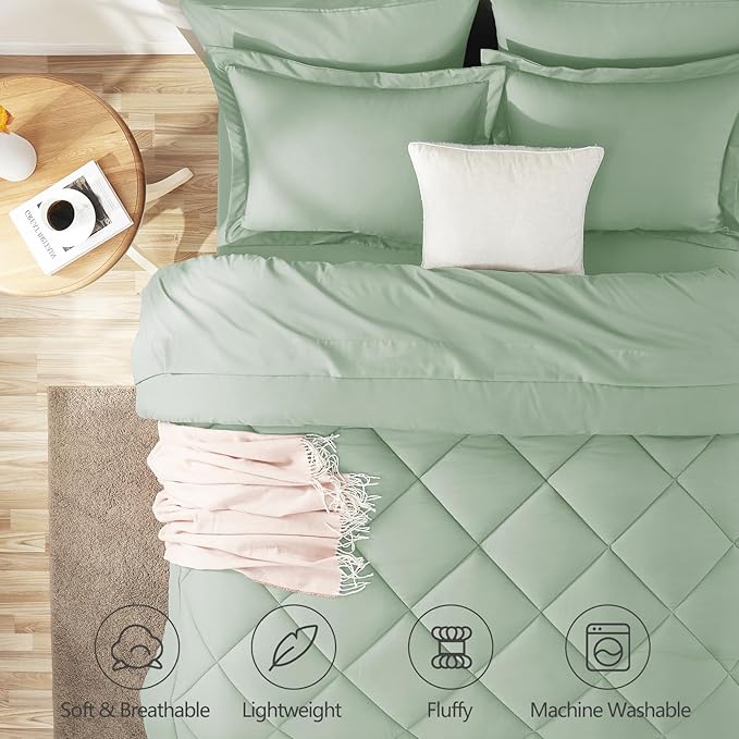 CozyLux Twin Comforter Set with Sheets Sage Green - 5 Pieces Bed in a Bag Twin, All Season Bed Set for Girls and Boys, Bedding Set with Down Alternative Comforter, Sheets, Pillowcase & Sham