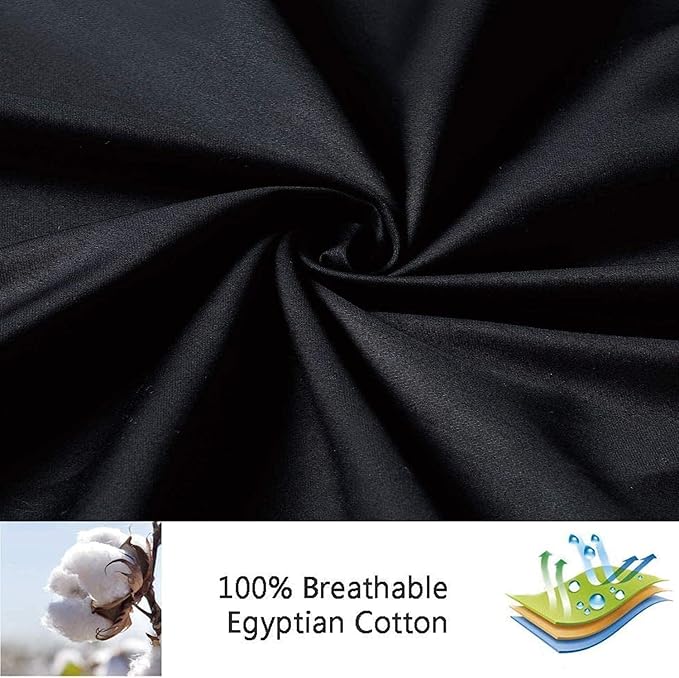 100% Egyptian Cotton Pillow Cases Set of 2, King Size 400 Thread Count Cooling Pillowcases, Soft and Breathable Pillow Covers with Envelope Closure, 20x36 Inches (King, Black)