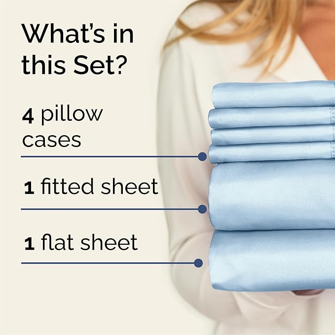Queen 6 Piece Sheet Set - Comfy, Breathable & Cooling - Hotel Luxury Bedding for Women, Men, Kids, Teens & Children - 1 Flat & 1 Fitted Sheet & 4 Pillowcases w/ Deep Pockets - Wrinkle Free - Baby Blue