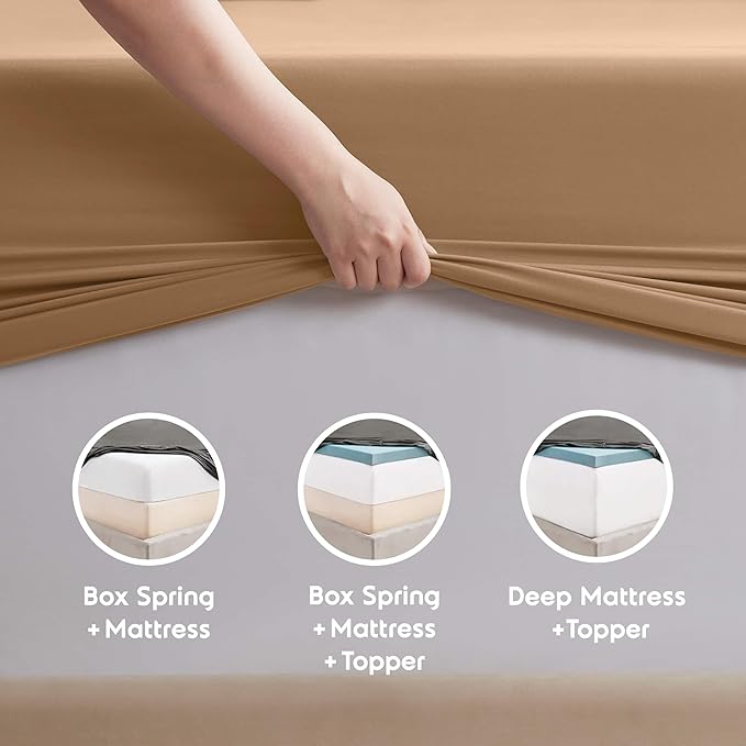 Nestl Extra Deep Cal King Sheet Set - 6 Piece Breathable & Cooling Sheets - Hotel Luxury Bedding Set w/18-24 Inch Deep Pockets - Easy & Secure Fit - Super Soft, Wrinkle Free & Comfy - Mocha Brown
