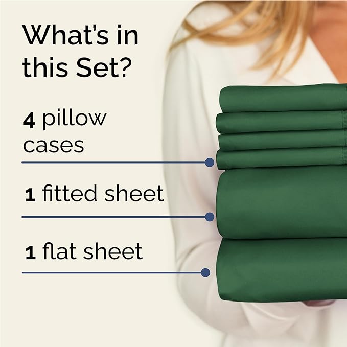 Full 6 Piece Sheet Set - Comfy, Breathable & Cooling - Hotel Luxury Bedding for Women, Men, Kids, Teens and Children - 1 Flat & 1 Fitted Sheet & 4 Pillowcases w/ Deep Pockets - Wrinkle Free - Emerald