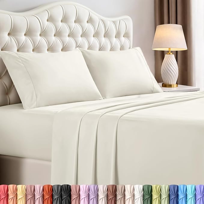 Utopia Bedding King Size Sheet Set – 4 Piece Bed Sheets, Soft and Breathable Microfiber, Includes 1 Fitted Sheet, 1 Flat Sheet and 2 Pillowcases – Oeko Tex (Ivory)