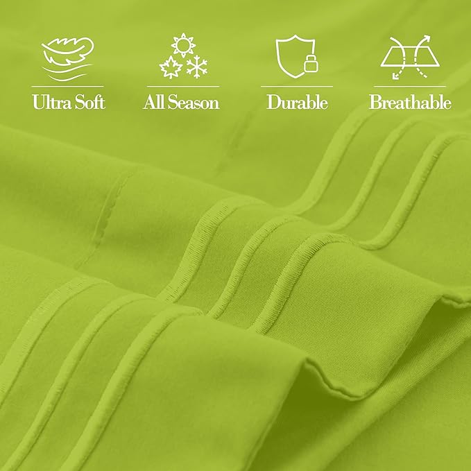 Mocassi 2-Piece Premium King Pillowcase Set 1800 Series Hotel Quality Microfiber - Soft and Breathable with 3-Line Embroidery Wrinkle and Stain Resistant, Easy Care, 20" x 40", Lime