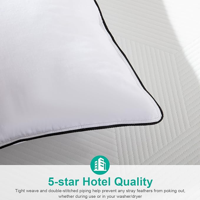 APSMILE Luxury Goose Feathers Pillow for Sleeping, Medium Firm Feather Down Pillows King Size Set of 2, Organic Cotton Cover Hotel Collection Bed Pillows for Side Sleeper (White, 20"x36")