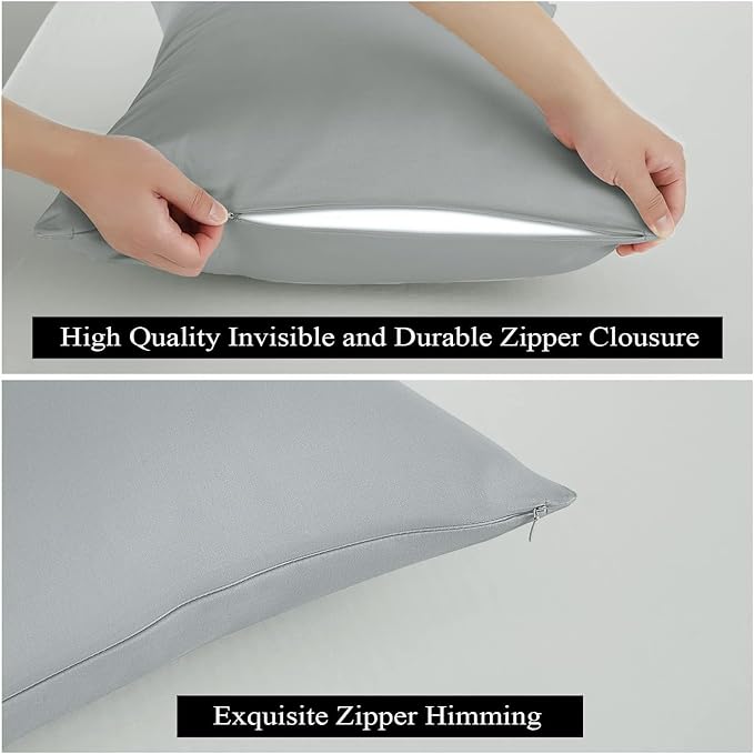 4 Pack 100% Egyptian Cotton Queen Pillow Protector with Hidden Zipper, 400 Thread Count Pillow Covers, Sateen Weave Cooling Bed Pillow Cases, Soft Breathable Non Noisy Easy Care (Gray)