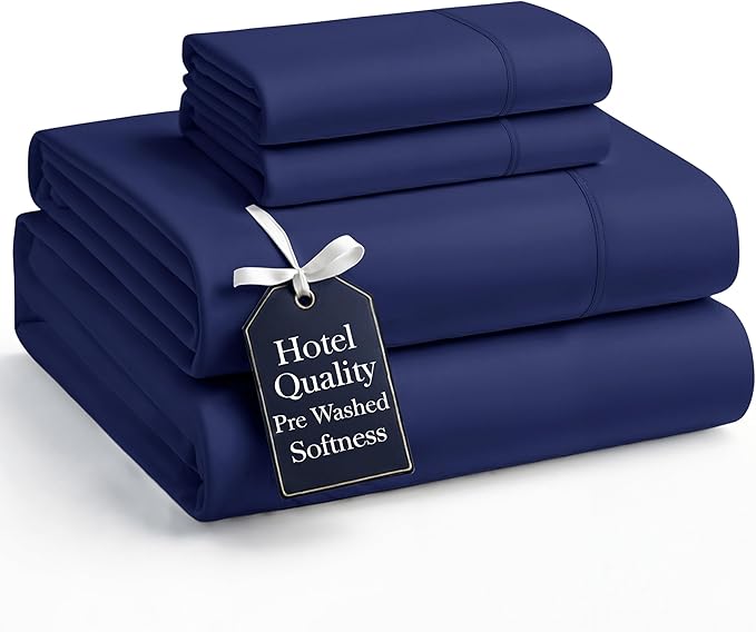 Casa Platino Queen Sheets Set, 4 Piece Ultra Soft Pre-Washed Bed Sheet Set Queen, Breathable Microfiber with Deep Pocket Fitted Sheet, Lightweight and Smooth Queen Size Bedding for Daily Use – Navy