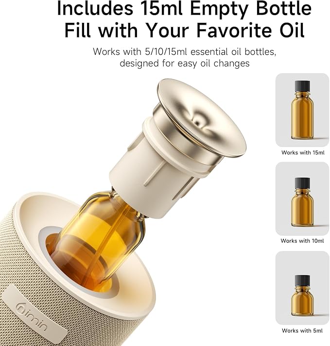 Car Diffusers for Essential Oils with Smart Auto Start-Stop, 2-in-1 Waterless Essential Oil Diffuser with Adjustable Mist Intensity, Cordless Portable Oil Diffuser for Home & Car Cupholder, White