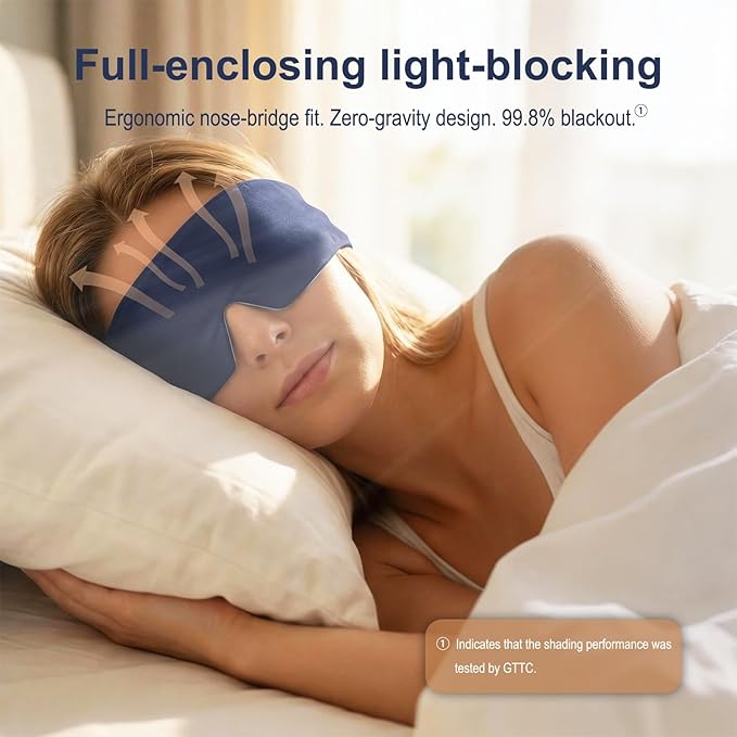 Sleep Mask for Side Sleepers, Zero Pressure Cloud-Like Comfort, Ear Coverage Design, Dual-Sided Cooling & Soft Bamboo Fiber, Silent Strap, Breathable Travel Sleep Mask, Thoughtful Gift for Men Women