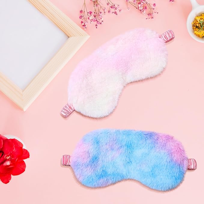 Oruola 2pcs Girls Eye Mask for Sleeping,Toddler Sleep Mask,Comfortable Plush Blindfold Satin Back Rainbow Faux Fur Sleep Masks for Kids Women Men Travel Nap,Colorful