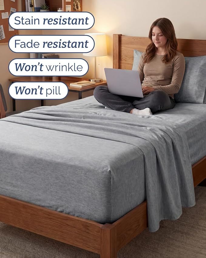 Extra Deep Twin XL Sheet Set - 3 Piece Breathable & Cooling Bed Sheets - Easily Fits 18 to 24 inch Mattress - Soft, Wrinkle & Fade Free w/ Extra Deep Pockets - Hotel Luxury Bedding - Heathered Grey
