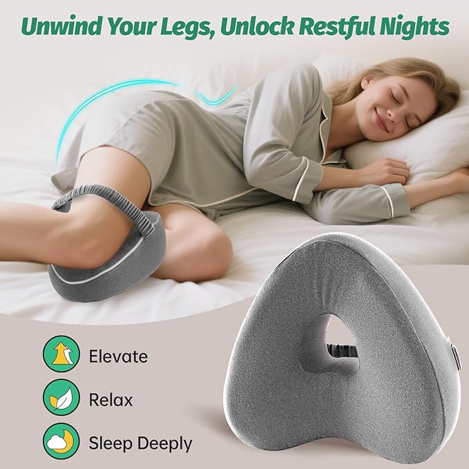 xiaomubiao Memory Foam Knee Pillow for Side Sleepers, Skin-Friendly Leg Pillow with Adjustable Strap for Sciatica, Hip & Back Pain Relief, Ergonomic Contour Between Leg Cushion with Washable Cover