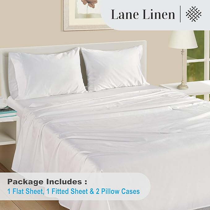 LANE LINEN 100% Egyptian Cotton Full Size Bed Sheets, Soft & Comfy Luxury Hotel Style Thick Full Size Sheets, Fully Elasticized Reinforsed Seams No Pill Natural Cooling - White Sheets