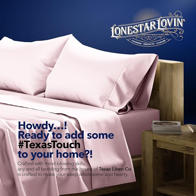 TEXAS LINEN CO. Luxury Egyptian Cotton King Pillow Cases Set of 2-1000 Series Lonestar Lovin' Collection Pillowcases for Sleeping (Blush), Cooling Pillow Cover, Extra Long Staple Hotel Pillow Cases