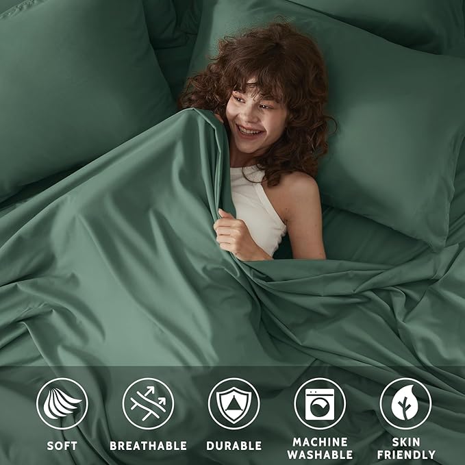 Full Size Bed Sheets - 6 Piece Soft Microfiber and Wrinkle Free Sheets - Easy Care, Extra Soft, Cooling Sheets - 1 Deep Pocket Fitted Sheet 1 Flat Sheet and 4 Pillowcases (Full Emerald Green)