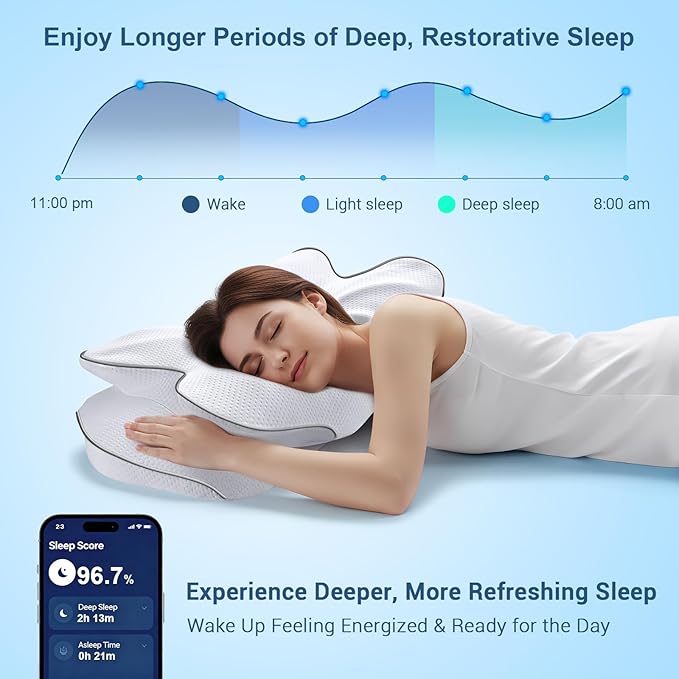 AZBESTPRO Memory Foam Cervical Pillow for Neck Support & Pain Relief, Butterfly Ergonomic Design – 24×15.75×5.7 Inches, Removable 100% Polyester Pillowcase, Suitable for Side & Back Sleepers (Grey)