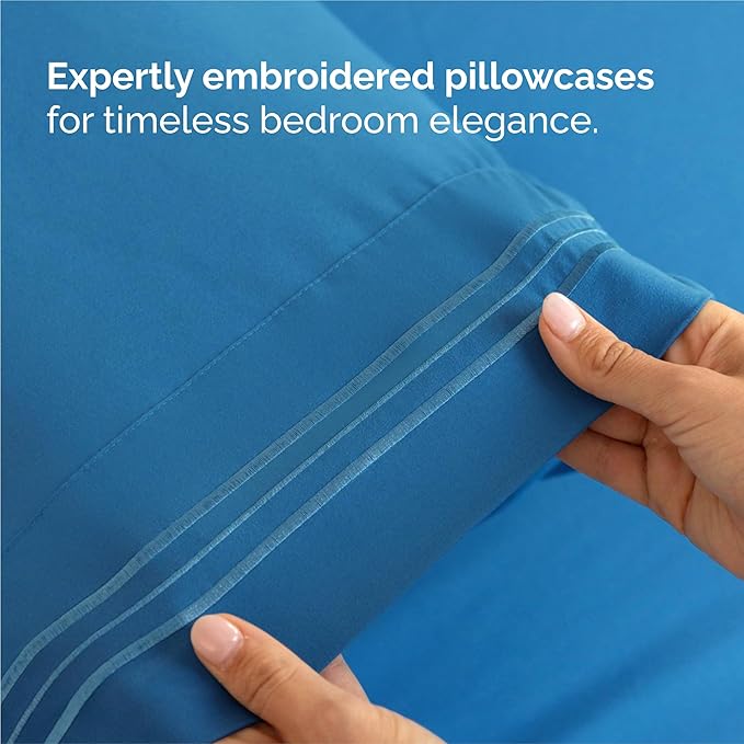 King Size 4 Piece Sheet Set - Comfy Breathable & Cooling Sheets - Hotel Luxury Bed Sheets for Women and Men - Deep Pockets, Easy-Fit, Soft and Wrinkle Free Sheets - Denim Blue Oeko-Tex Bed Sheet Set
