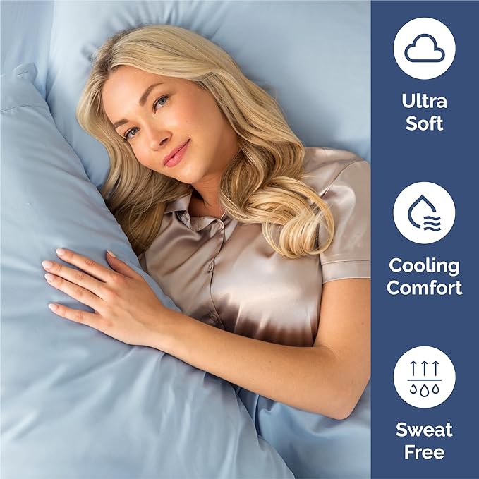 Full 6 Piece Sheet Set - Comfy, Breathable & Cooling - Hotel Luxury Bedding for Women, Men, Kids, Teens and Children - 1 Flat & 1 Fitted Sheet & 4 Pillowcases w/ Deep Pockets - Wrinkle Free - Sky Blue