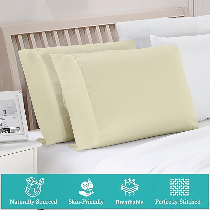 Set of 2 Pillow Cases 600 Thread Count 100% Egyptian Cotton Long Staple Pillowcase, Durable and Silky Soft Pillow Covers, Natural Luxurious Hotel Class Bedding (King, Ivory)