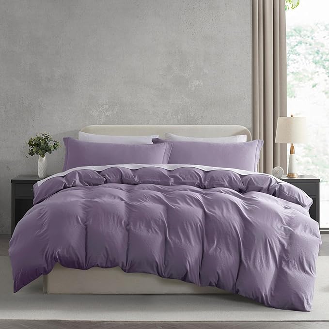 Nestl Grayish Purple Duvet Cover Queen Size - Soft Double Brushed Queen Duvet Cover Set, 3 Piece, with Zipper Closure, 1 Duvet Cover 90x90 inches and 2 Pillow Shams