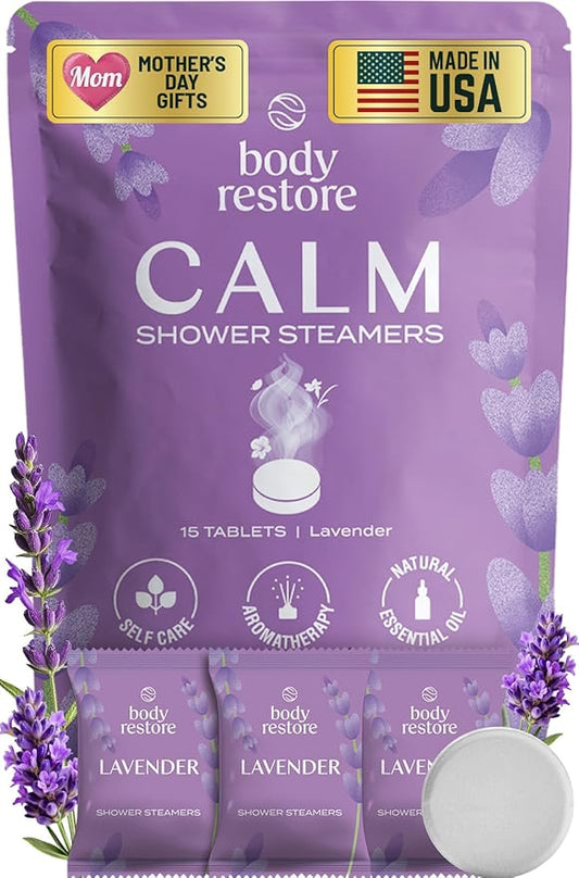 Body Restore Shower Steamers Aromatherapy 15 Pack – Mothers Day Gifts for Mom, Spa Gifts for Women, Relaxation Stress Relief Self Care – Premium Lavender Essential Oil Tablets