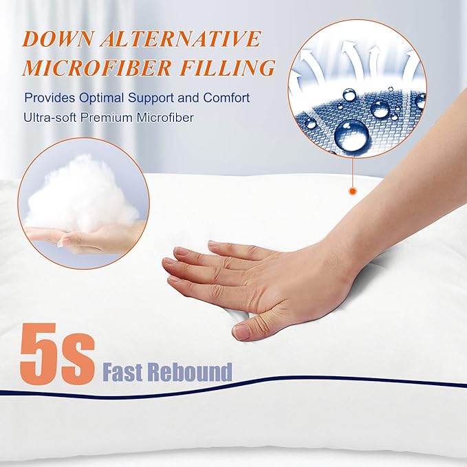 MZOIMZO Bed Pillows for Sleeping- Standard Size, Set of 2, Cooling Hotel Quality with Premium Soft Down Alternative Fill for Back, Stomach or Side Sleepers, 43x66CM