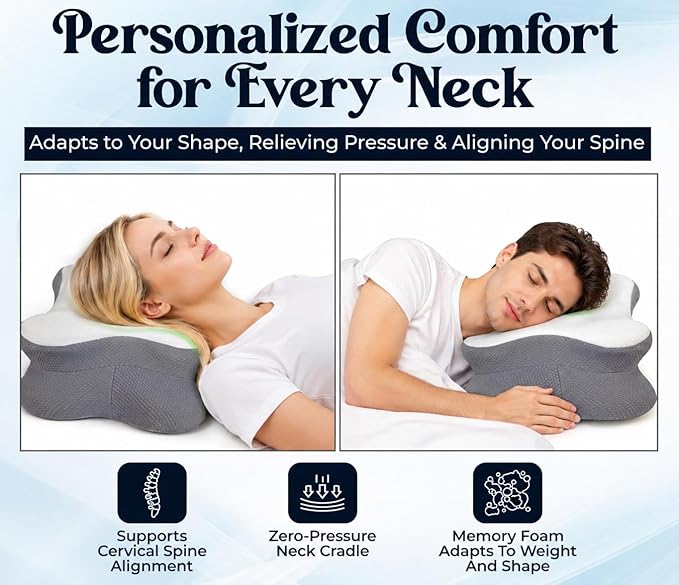 VALTER Cervical Neck Pillow for Pain Relief, Ergonomic Side Sleeper Pillow for Neck Support, Cooling Memory Foam Pillow for Sleeping, Contour Orthopedic Bed Pillow for Back and Stomach Sleepers