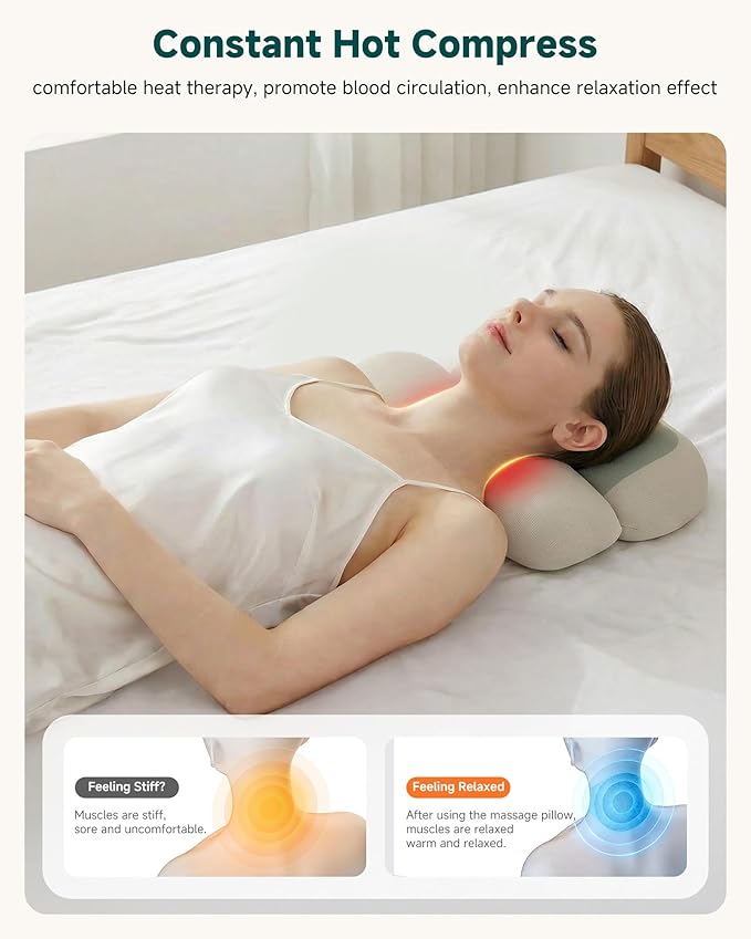 Neck Massager with Heat, Cordless Rechargeable Neck Traction Massage Pillow with Air Compression, FSA Eligible,Neck Stretcher Pillow, Digital Display Remote, Ergonomic Cervical Support for Home Office