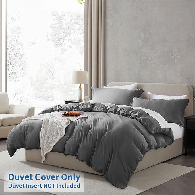 Nestl Grey Duvet Cover Queen Size - Soft Double Brushed Queen Duvet Cover Set, 3 Piece, with Zipper Closure, 1 Duvet Cover 90x90 inches and 2 Pillow Shams