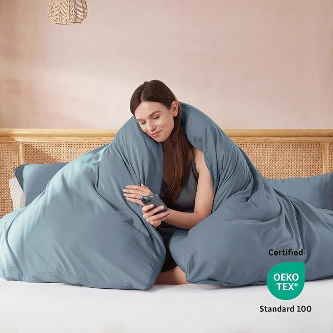 Nestl Full Duvet Cover Set with Comforter Insert - Stone Blue 4 Piece 80x90 Duvet Cover & 2 Pillow Shams with White Quilted Down Alternative Comforter, Ultra Soft, All Season