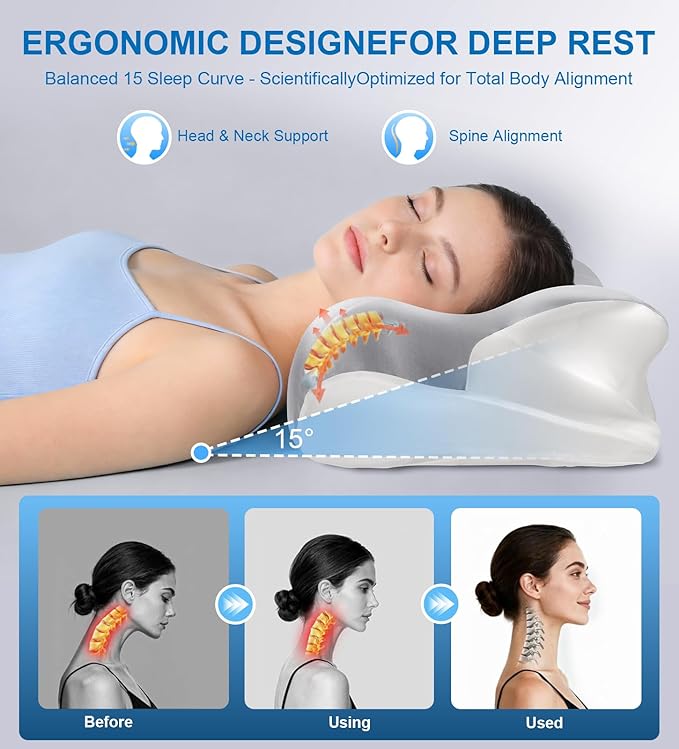 Neck Cervical Pillow, Side Sleeper Pillow for Neck Pain Relief, Support Ergonomic Contour Silky Smooth Luxury Memory Foam Pillows for Side/Back/Stomach Sleepers Pain Relief Neck (23.5x14.5x5.5in)