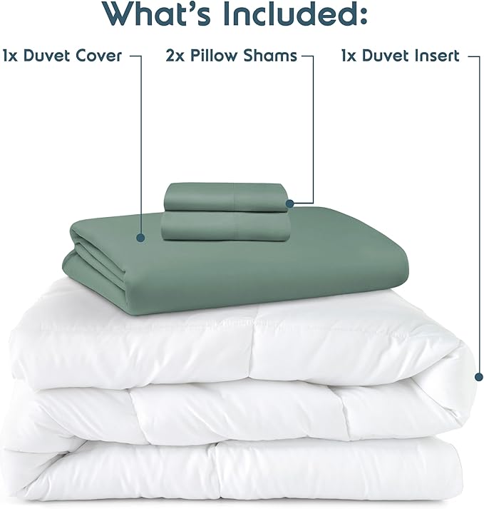 Nestl California King Duvet Cover Set with Comforter Insert - Sage Green 4 Piece 104x98 Duvet Cover & 2 Pillow Shams with White Quilted Down Alternative Comforter, Ultra Soft, All Season
