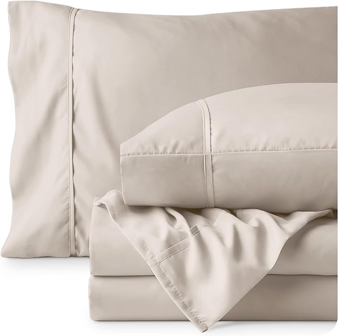 Bare Home Full XL Sheet Set - 1800 Ultra-Soft Microfiber Full Extra Long Bed Sheets - Double Brushed - Deep Pockets - Easy Fit - 4 Piece Set - Bedding Sheets & Pillowcases (Full XL, Wheat)