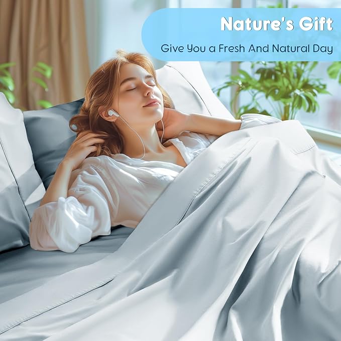 SONORO KATE 100% Egyptian Cotton Sheets Set - 1000 High Thread Count, Luxury 5-Star Hotel Sateen Bed Sheets, Soft, Breathable Long Staple Sheets, Fit up to 16" - 4 PC (Light Blue,King)