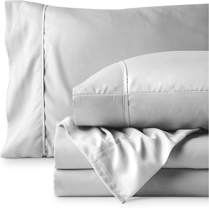 Bare Home Hotel Luxury Twin XL Sheet Set, Extra Soft - 4 Piece Set - Deep Pockets - Easy Fit - Cooling & Breathable - Wrinkle, Fade, Stain Resistant - Includes 2 Pillowcases (Twin XL, Cloud Grey)